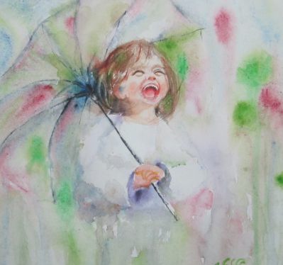 "Wenn Regentropfen an mein Fenster klopfen"
Aquarell 33 x 33 cm im Modellrahmen
