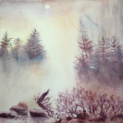 "Mondscheinnacht" Aquarell 50 x 50 cm mit Passepartout
